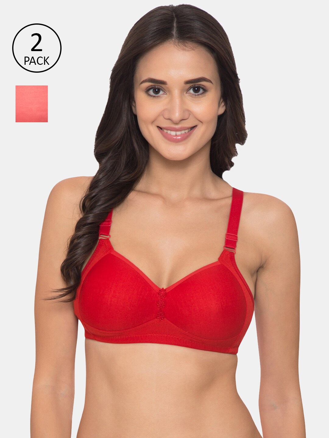 

KOMLI Red & Coral Pack of 2 Lightly Padded Minimizer Bra