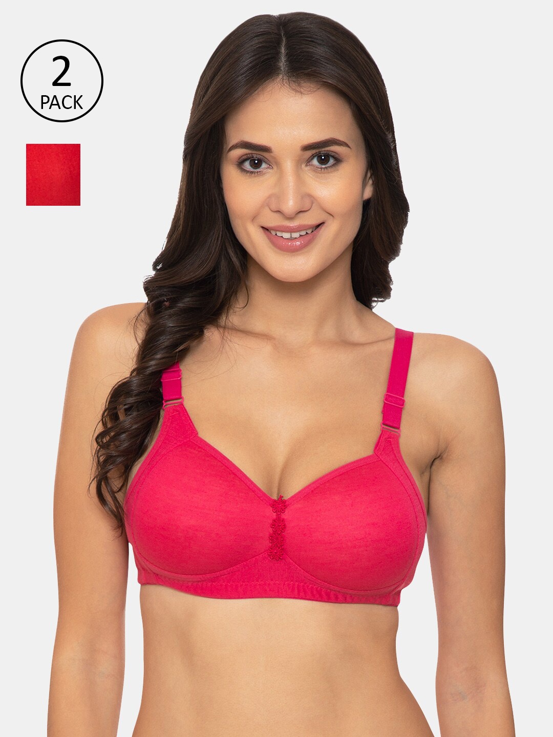 

KOMLI Women Pink & Red Pack of 2 Bra Lightly Padded Minimizer Bra-K-911-2PC-DPK-RD