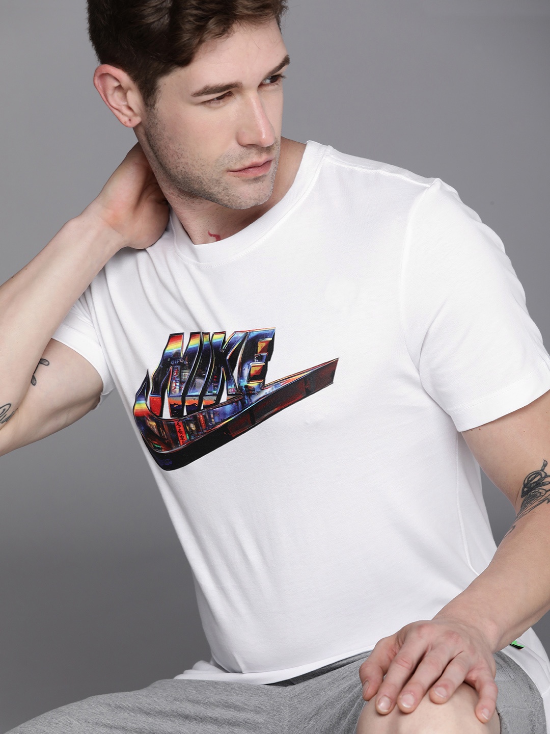 

Nike Men White Printed AS M NSW Pure Cotton T-shirt