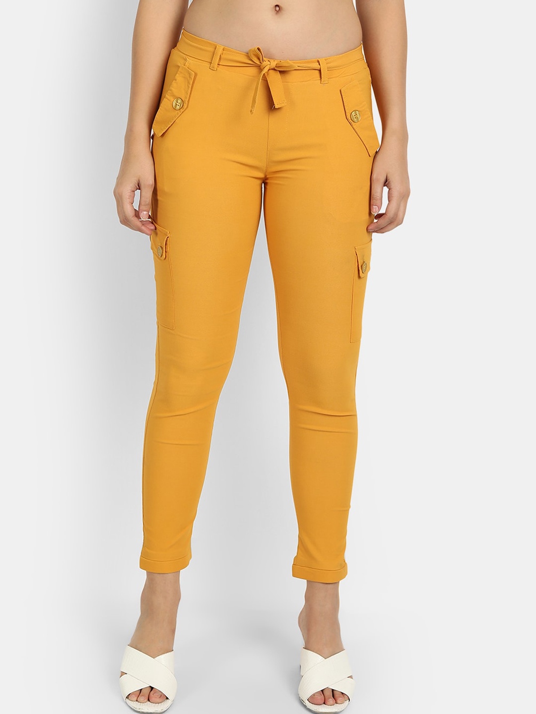 

BROADSTAR Women Mustard Yellow Skinny Fit High-Rise Trousers
