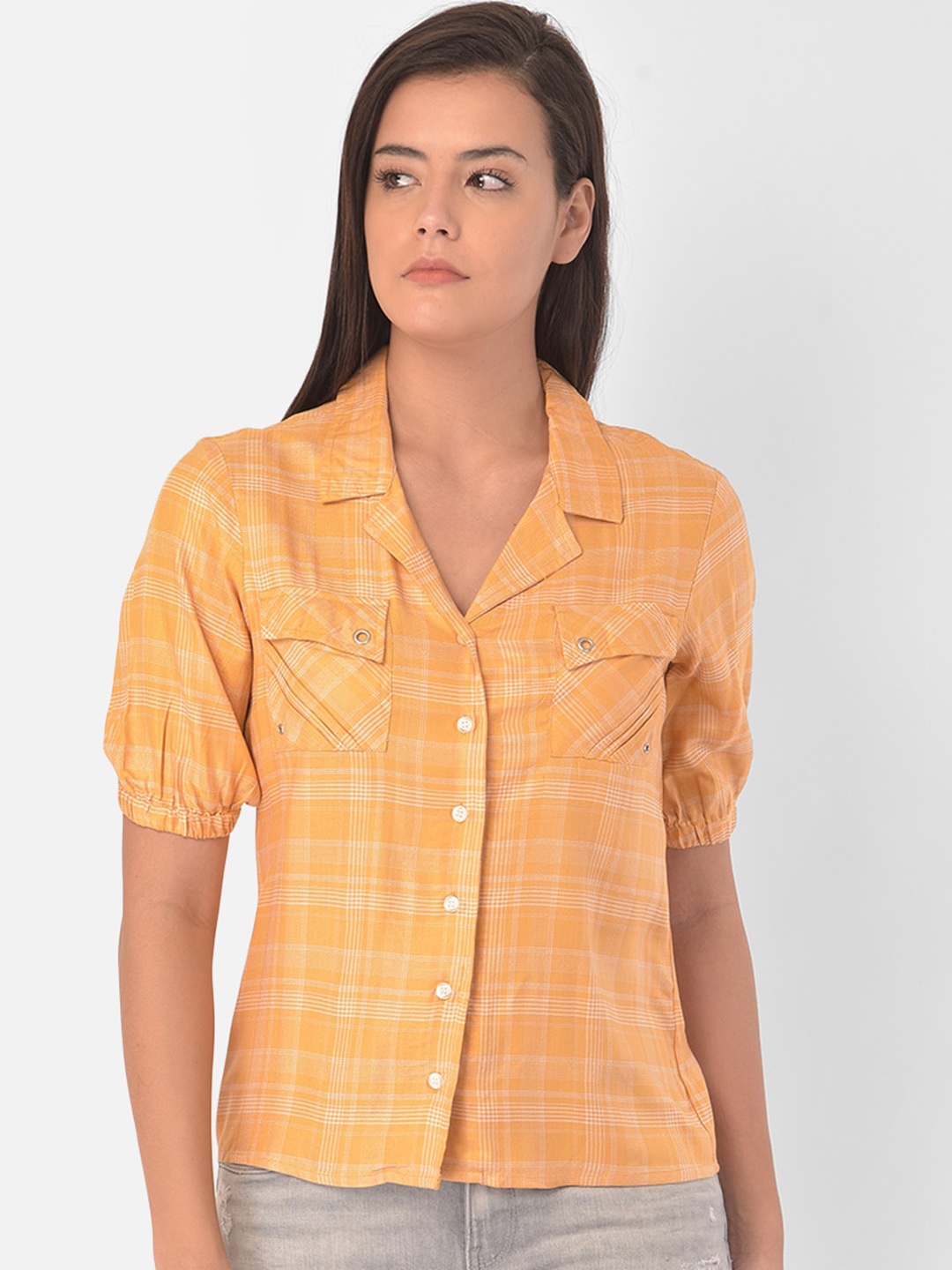 

Latin Quarters Women Mustard Opaque Checked Casual Shirt