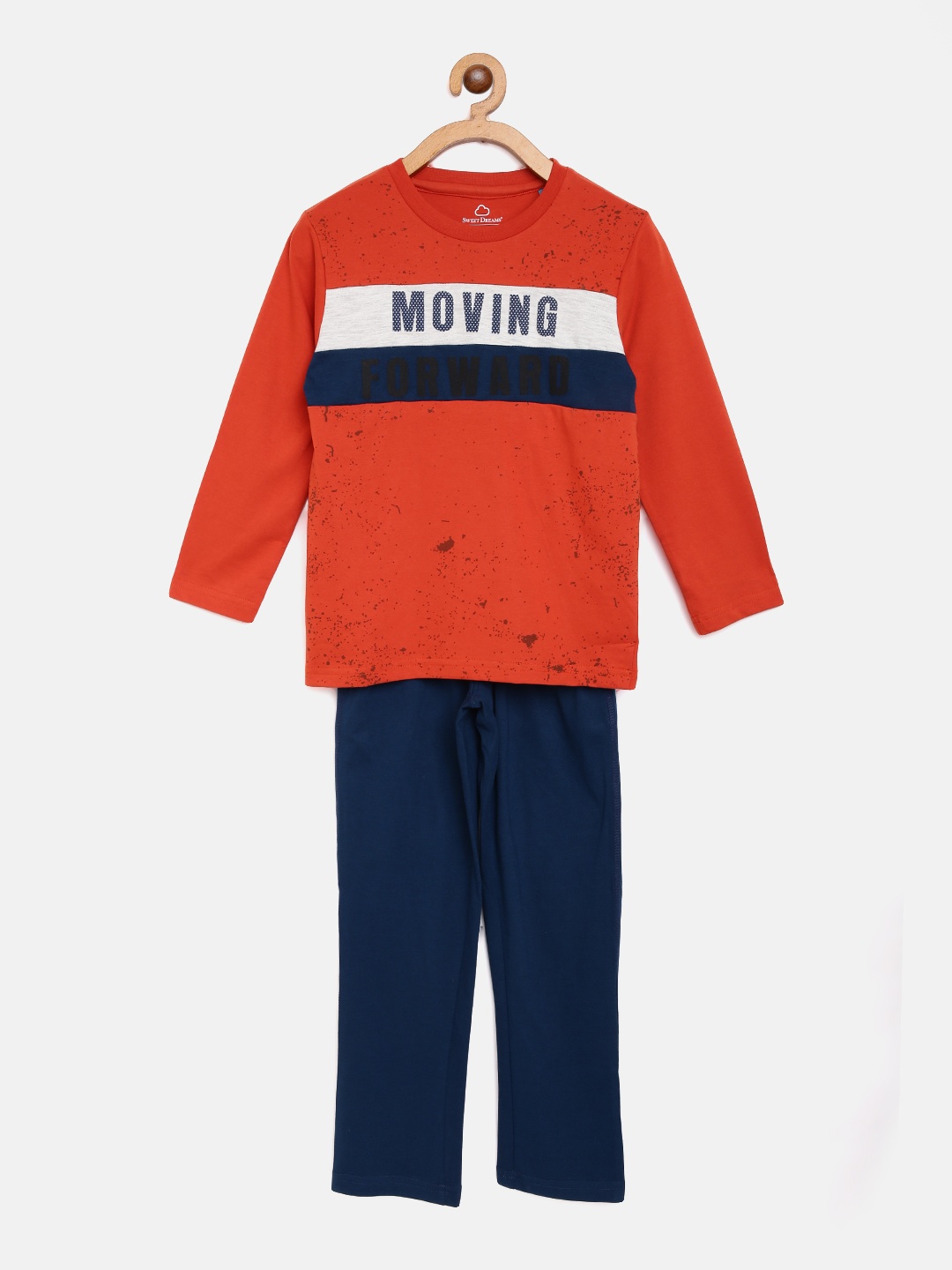 

Sweet Dreams Boys Red & Navy Blue Typography Print Pyjamas Set