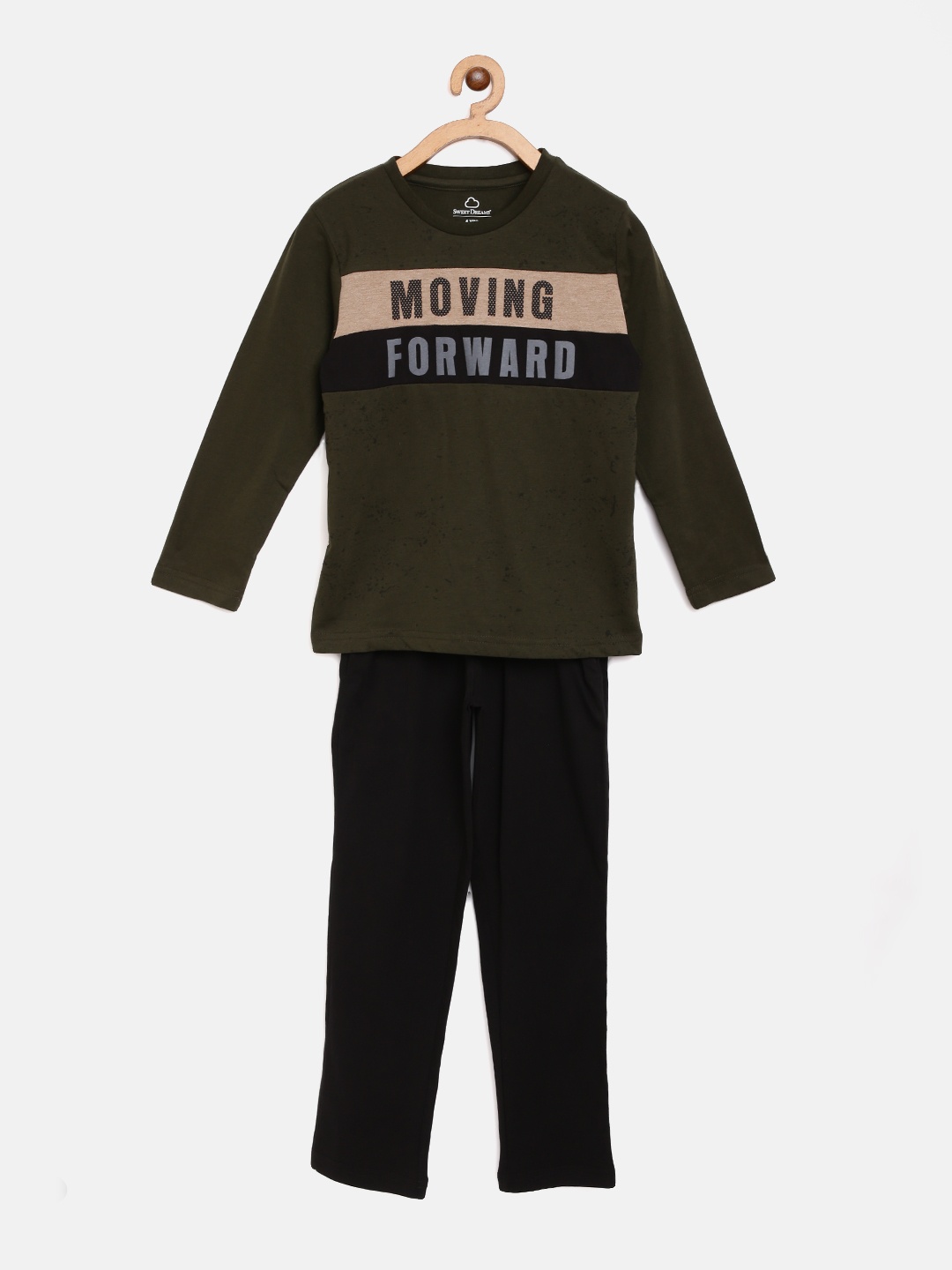 

Sweet Dreams Boys Olive Green & Black Typography Print Pyjamas Set