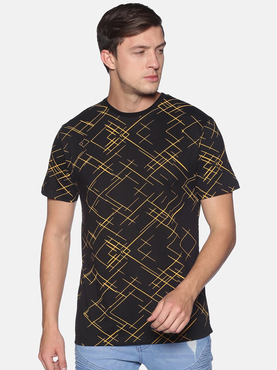 

UrGear Men Black & Yellow Printed Polo Collar T-shirt