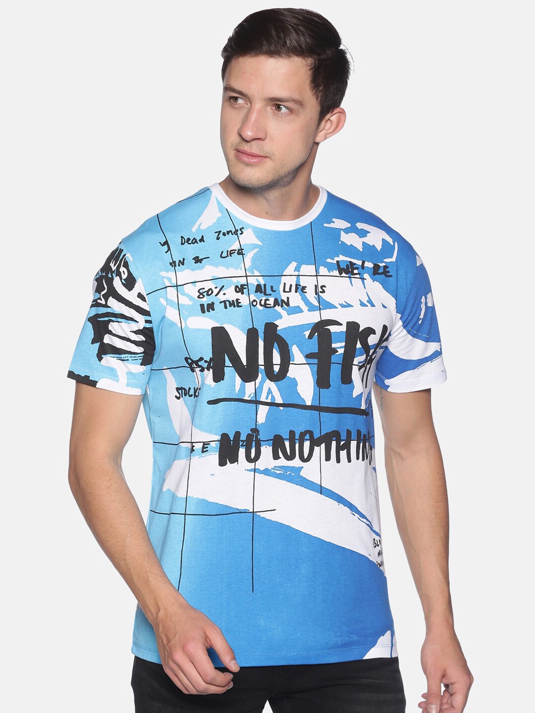 

UrGear Men Blue & White Typography Printed T-shirt