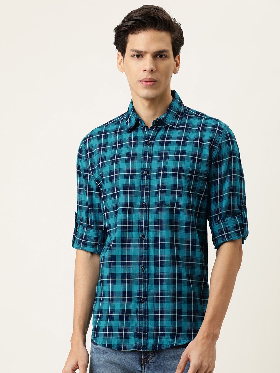 

IVOC Men Blue Slim Fit Tartan Checks Opaque Checked Casual Shirt