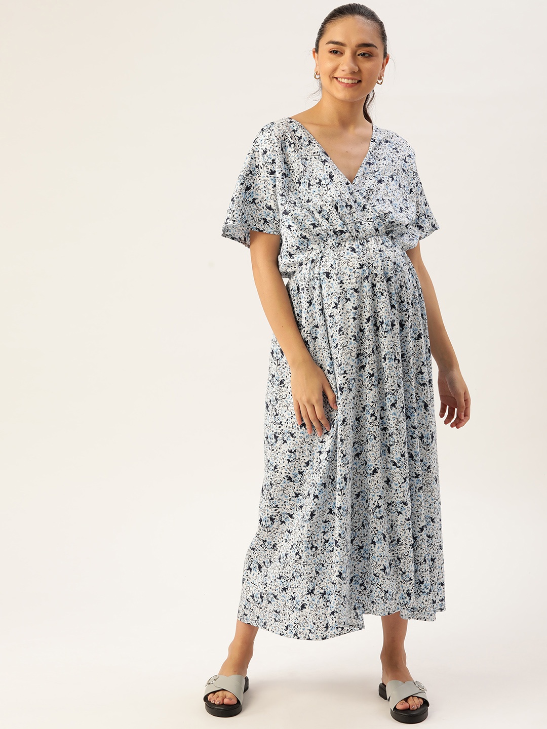 

The Vanca Blue Maternity Midi Dress