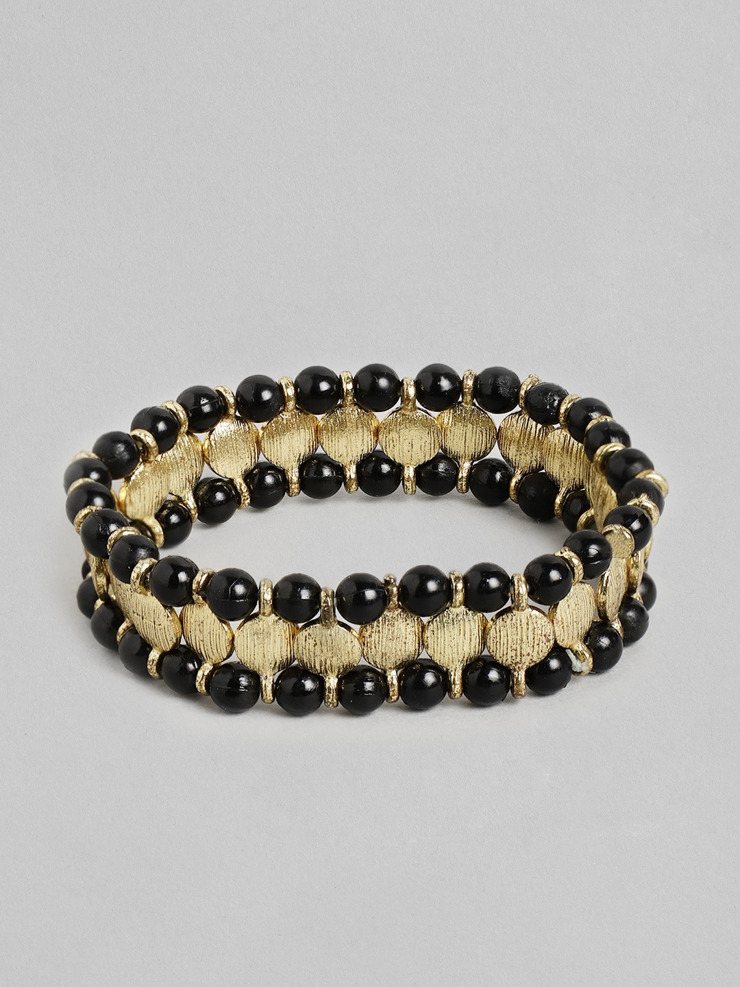 

RICHEERA Women Black & Gold-Toned Gold-Plated Elasticated Bracelet