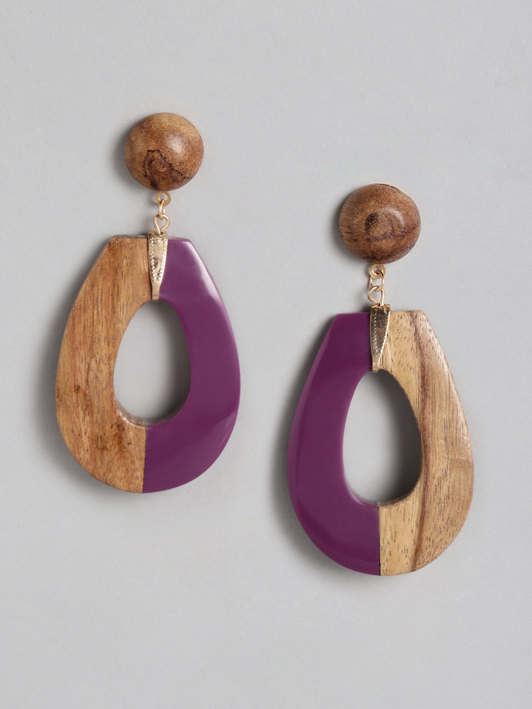 

RICHEERA Purple & Brown Teardrop Shaped Drop Earrings