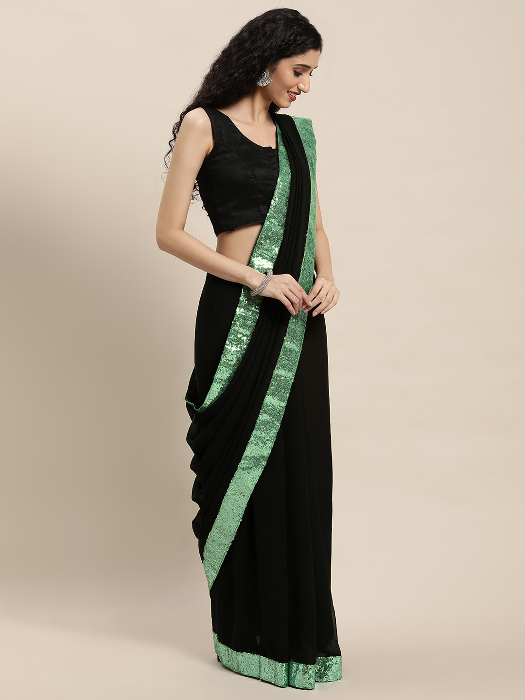 

Mitera Black Sequinned Poly Georgette Saree