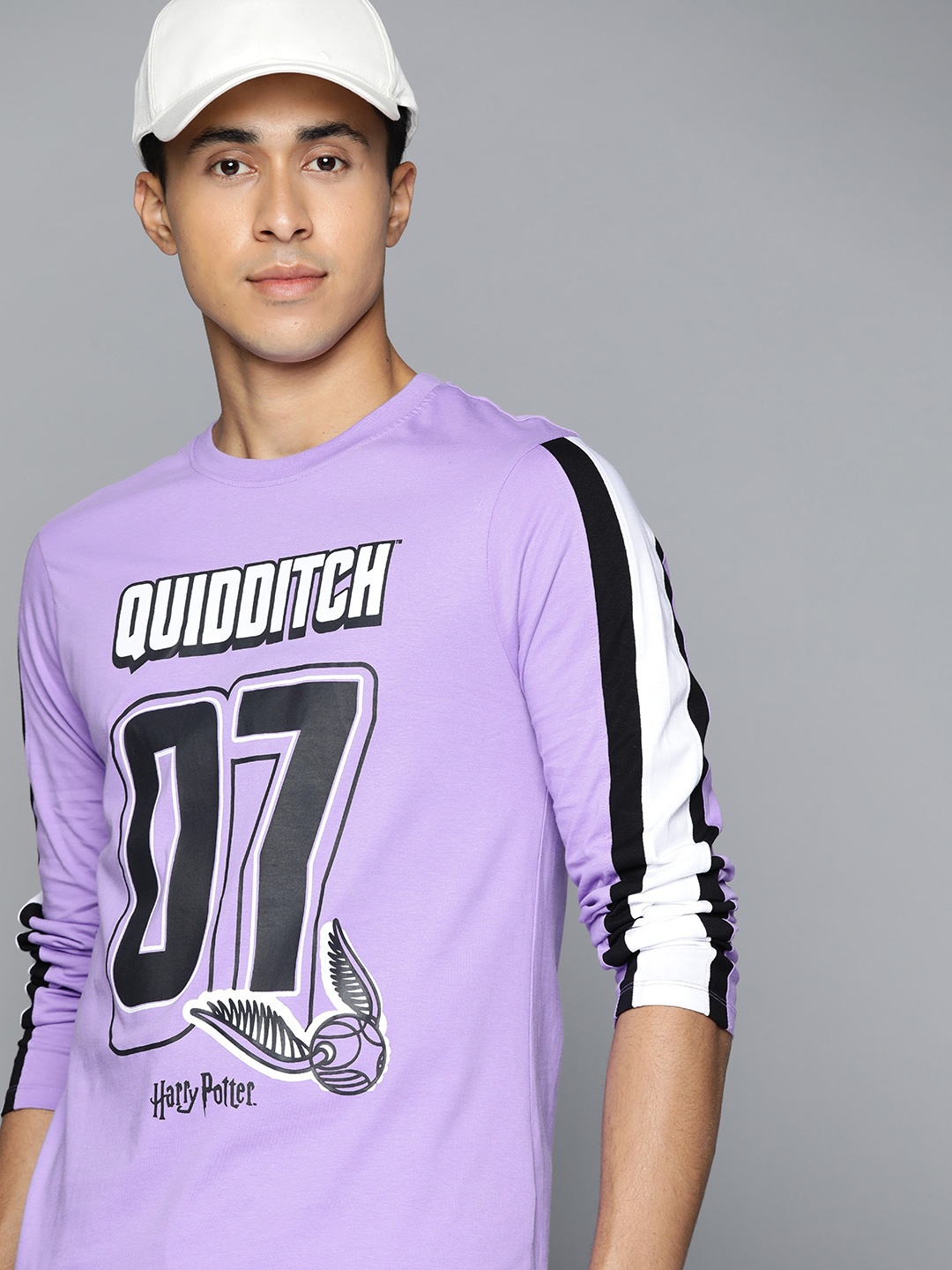 

Kook N Keech Harry Potter Men Purple & Black Typography Printed Pure Cotton T-shirt