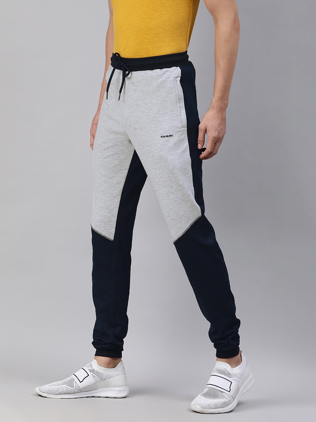 

TOM BURG Men Navy Blue & Grey Colourblocked Sports Track Pants