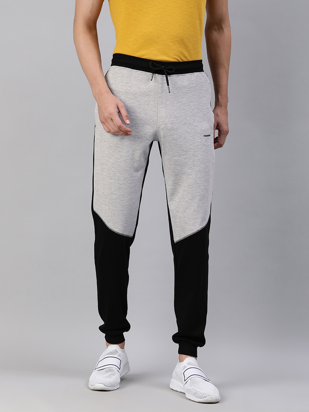 

TOM BURG Men Black & Grey Colourblocked Sports Track Pants
