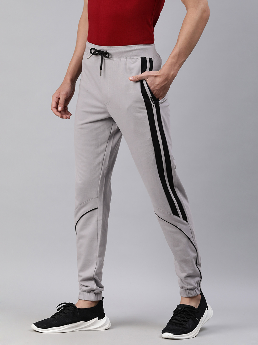 

TOM BURG Men Grey & Black Cotton Premium Stylish Track Pants