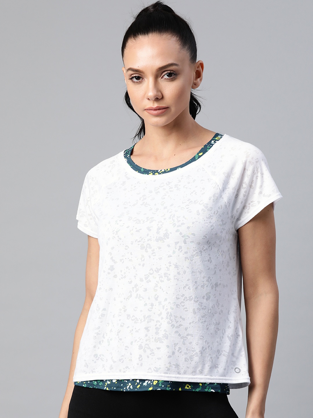 

Marks & Spencer White & Teal Blue Self Design Layered Top