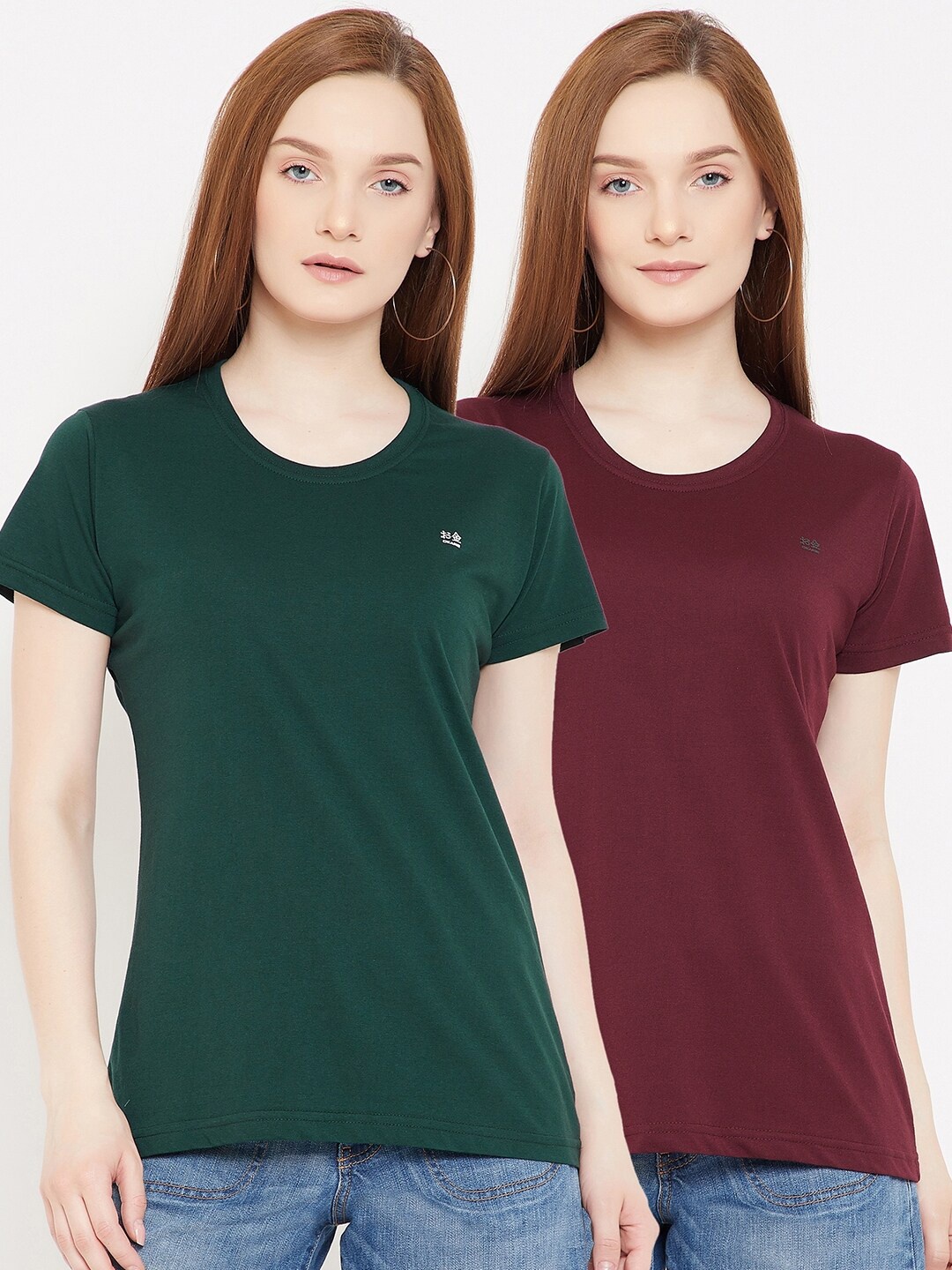 

Okane Women Pack Of 2 Green & Maroon T-shirt
