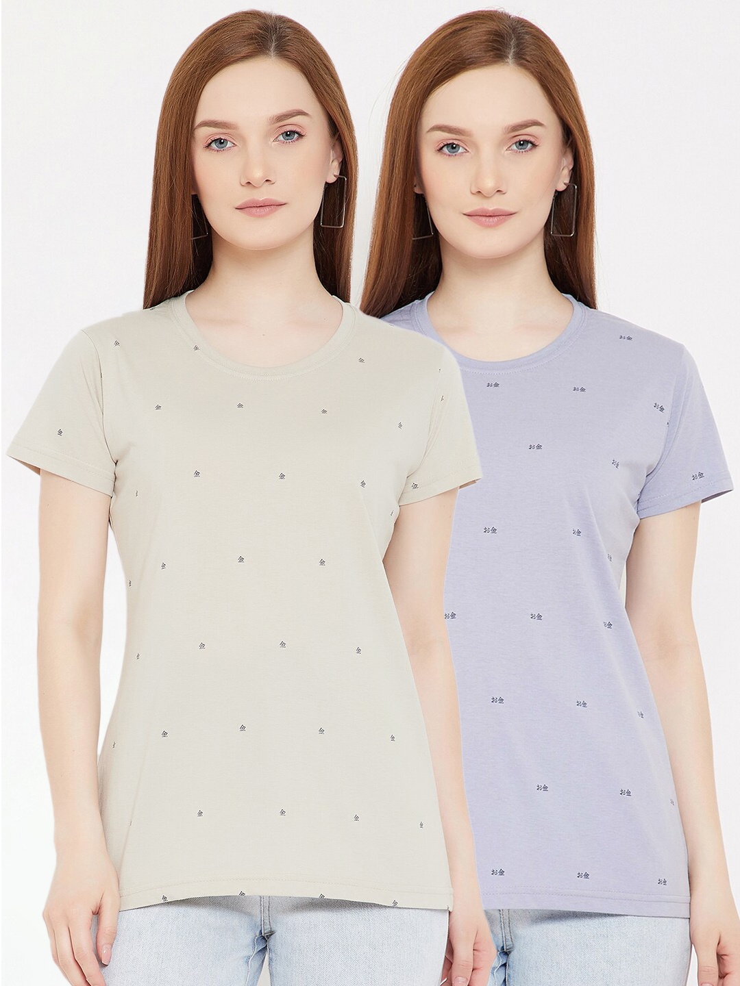 

Okane Women Pack Of 2 Grey & Blue Printed T-shirt