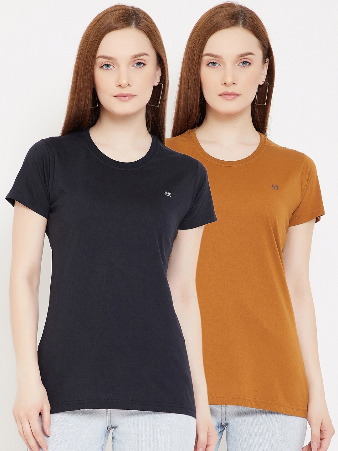 

Okane Women Pack Of 2 Navy Blue & Brown T-shirt