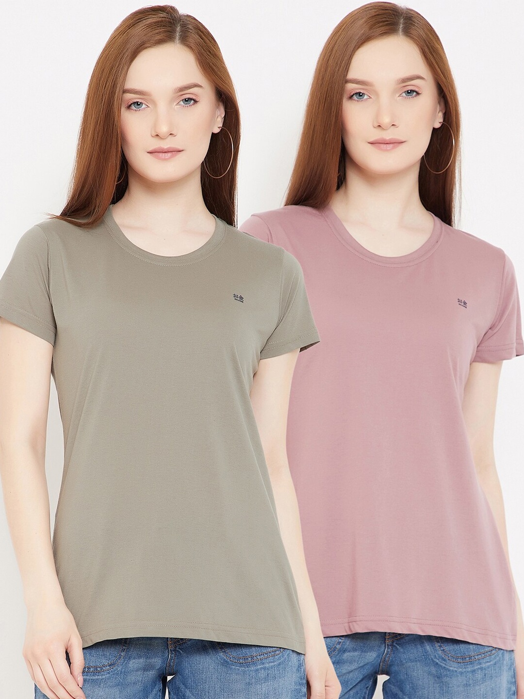 

Okane Women Pack Of 2 Olive Green & Pink T-shirt