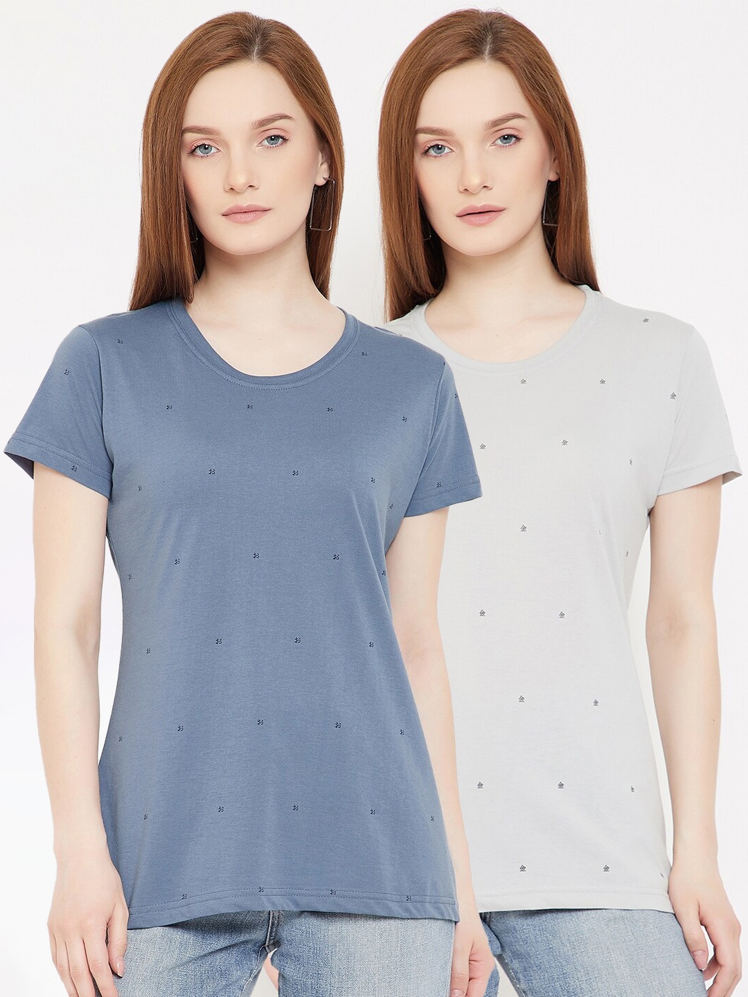 

Okane Women Pack Of 2 Blue & Grey Printed T-shirt
