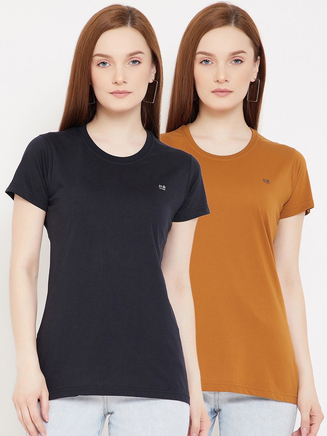 

Okane Women Pack Of 2 Navy Blue & Brown T-shirt