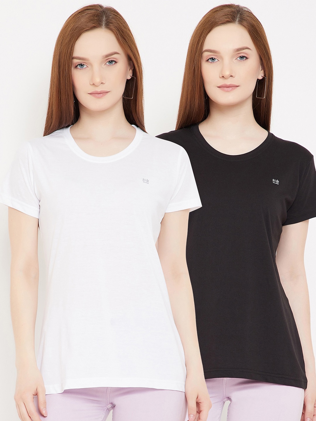 

Okane Women Pack Of 2 White & Black T-shirt