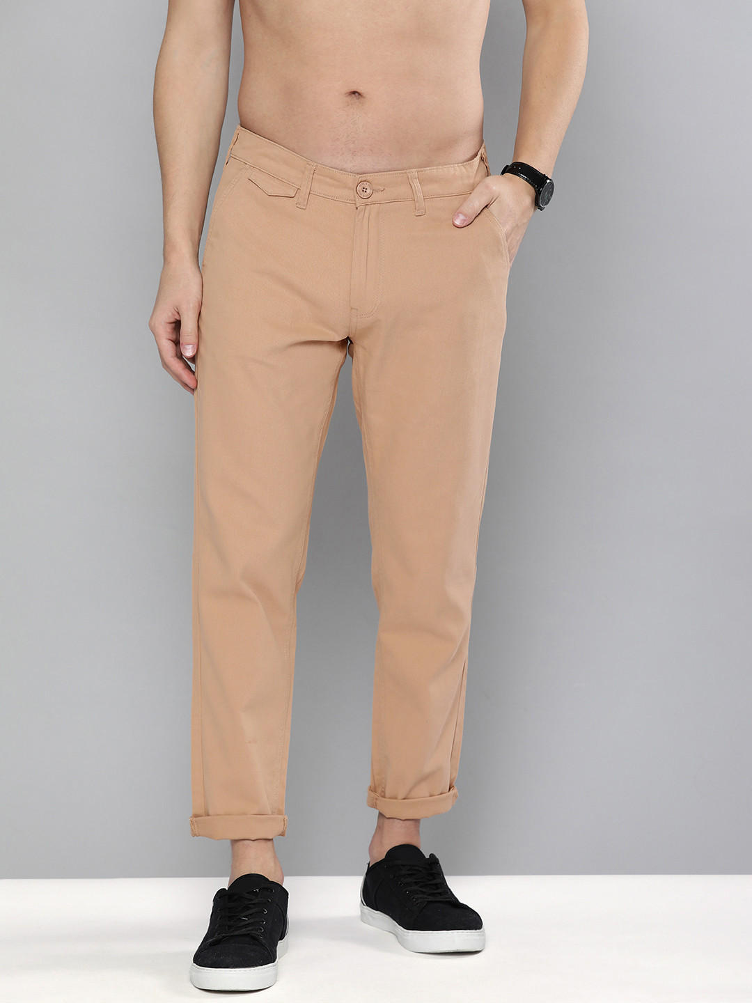 

HERE&NOW Men Beige Slim Fit Trousers