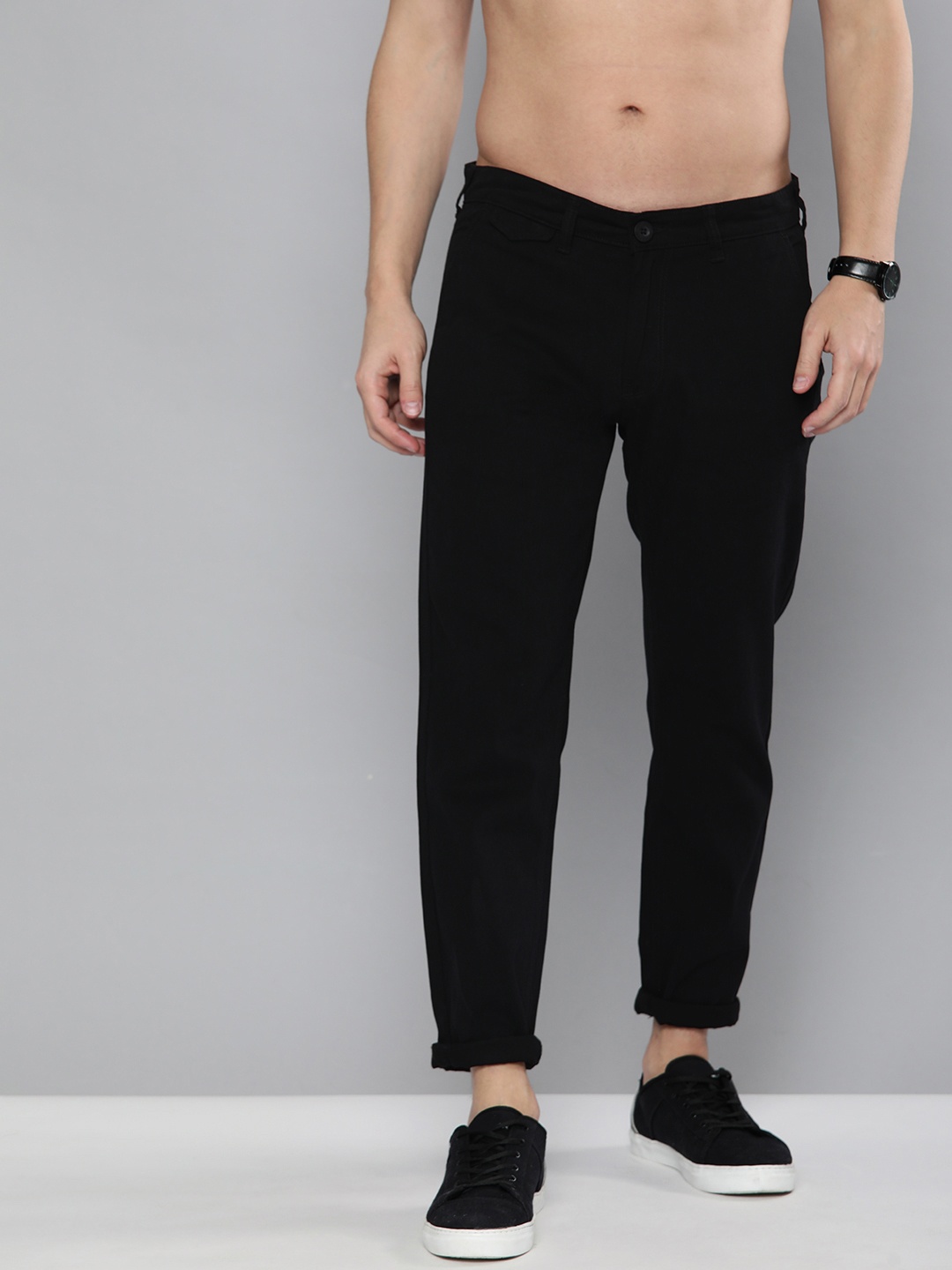 

HERE&NOW Men Black Solid Slim Fit Trousers