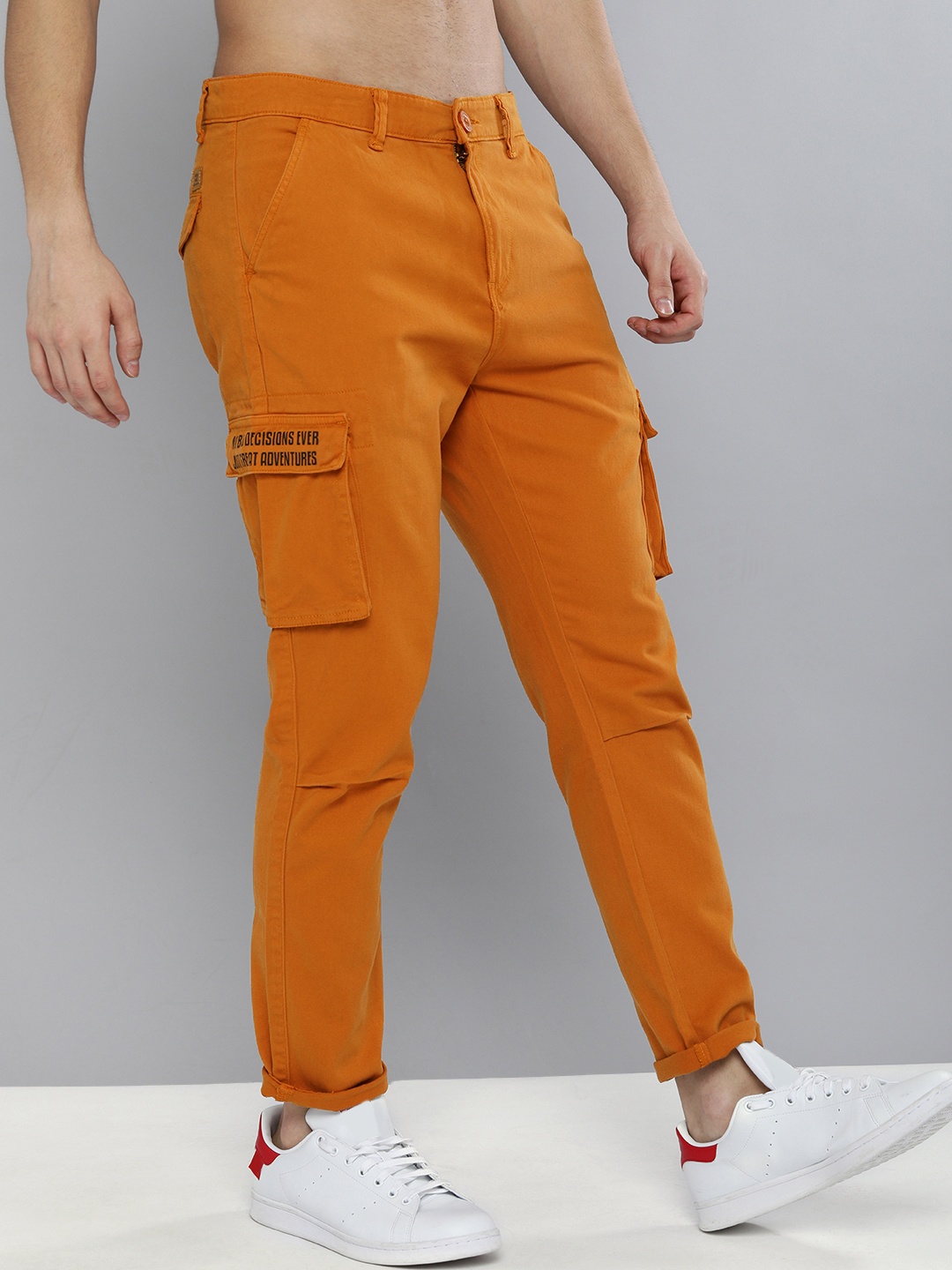 

HERE&NOW Men Orange Solid Cargo Joggers