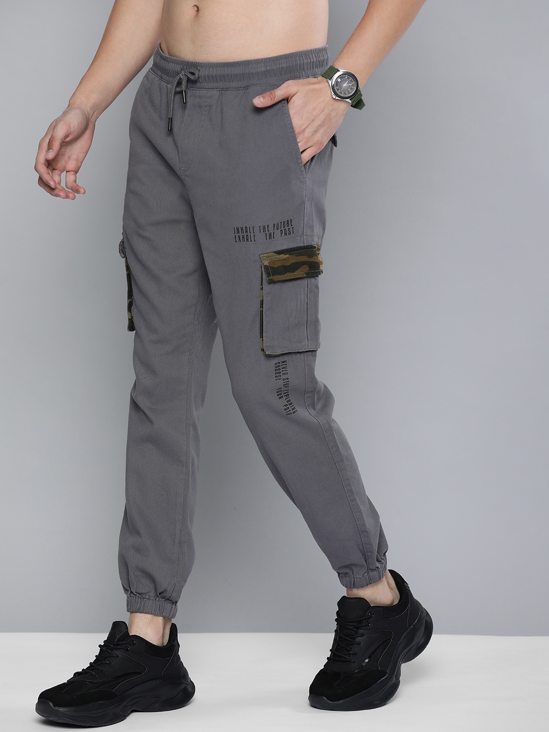 

HERE&NOW Men Grey Joggers Trousers
