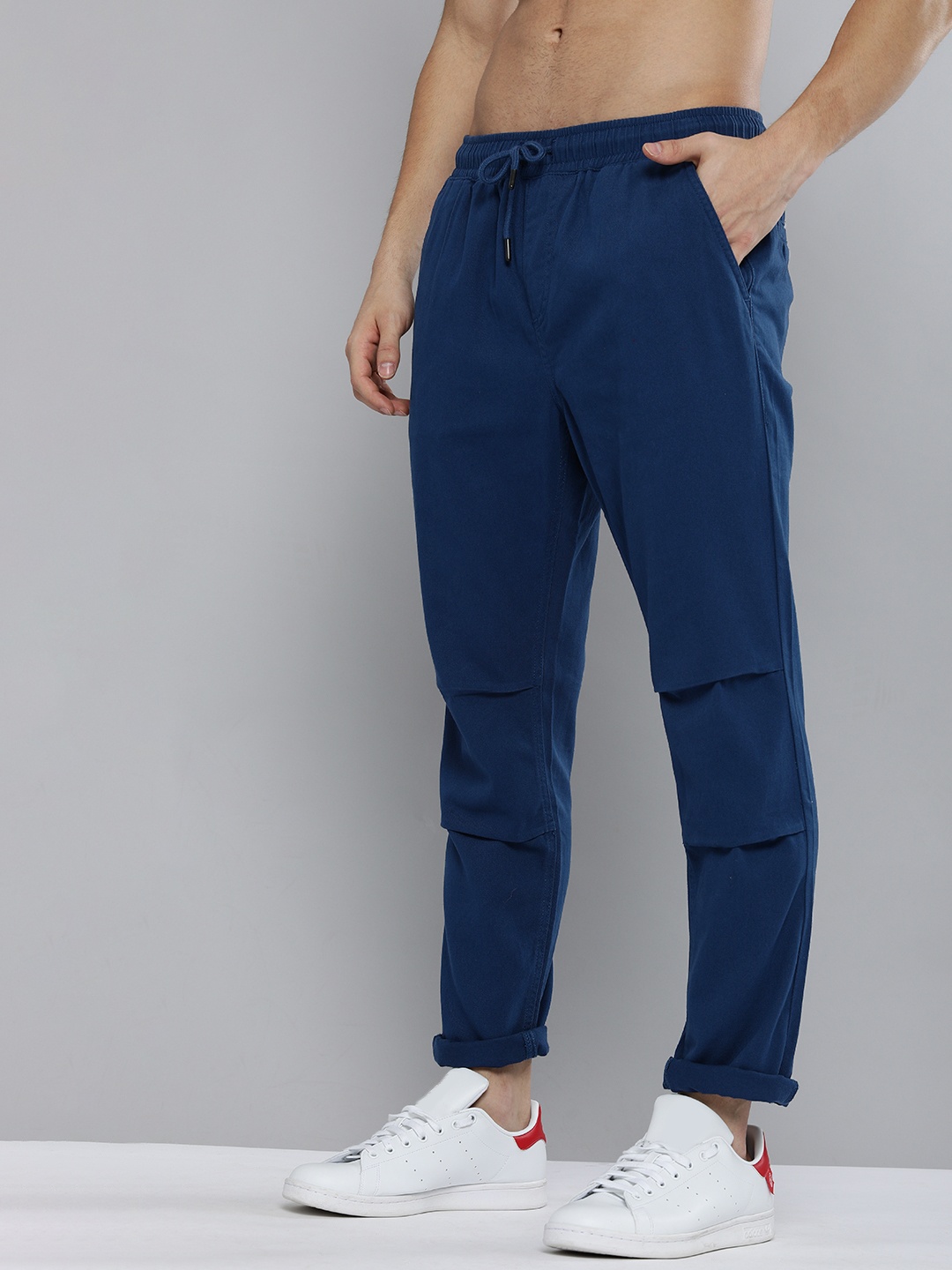 

HERE&NOW Men Navy Blue Solid Cargos