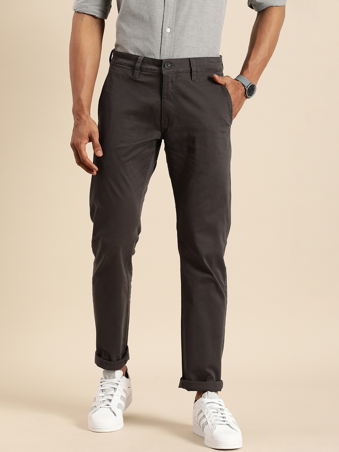 

Nautica Men Charcoal Grey Slim Fit Solid Chinos