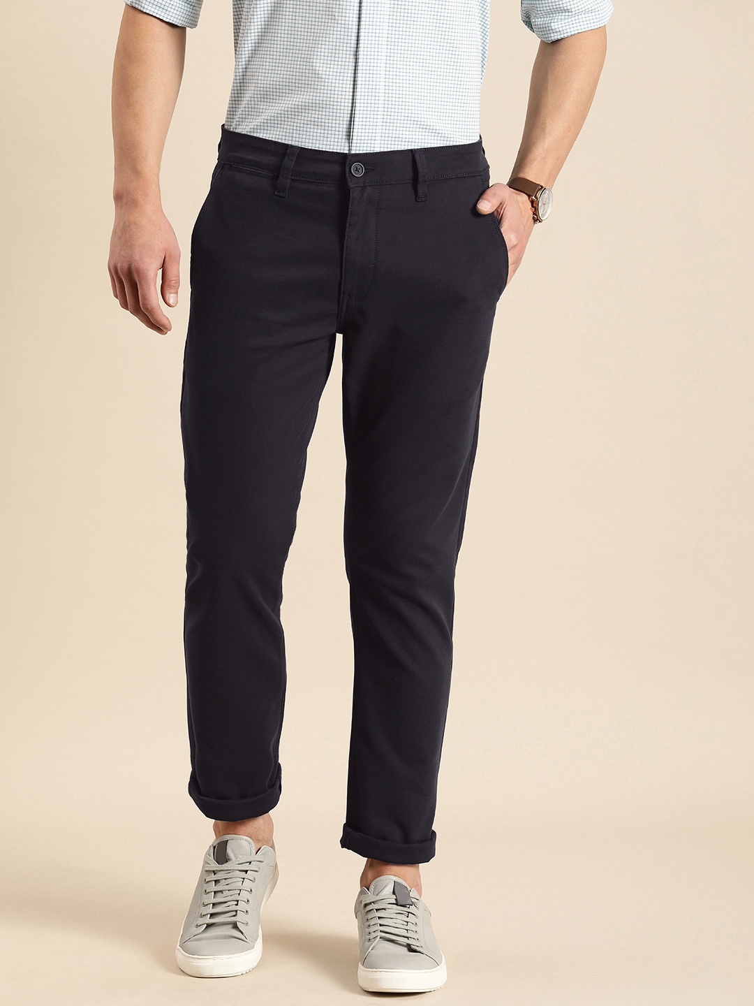 

Nautica Men Navy Blue Slim Fit Solid Regular Trousers