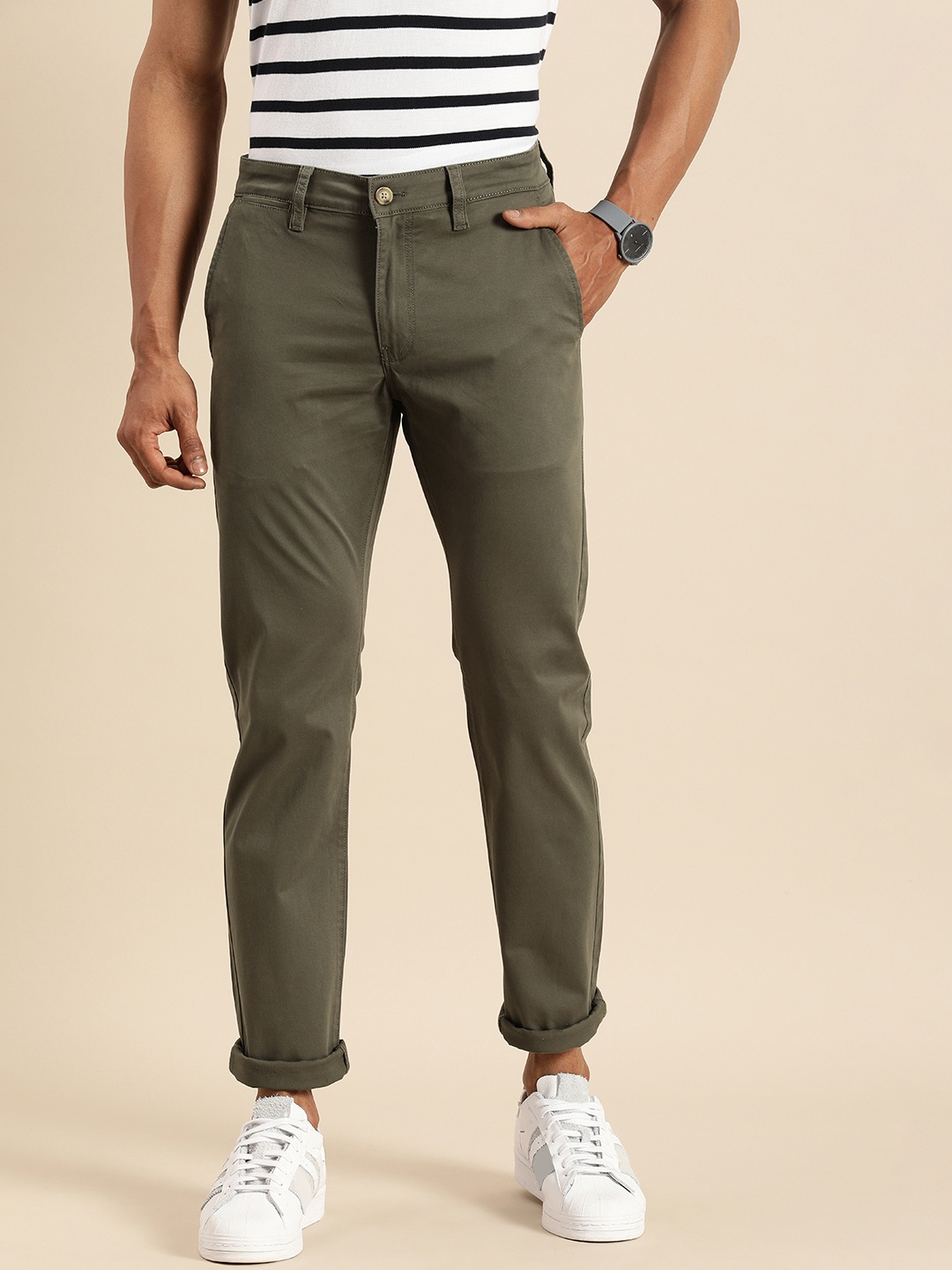 

Nautica Men Olive Green Slim Fit Solid Chinos