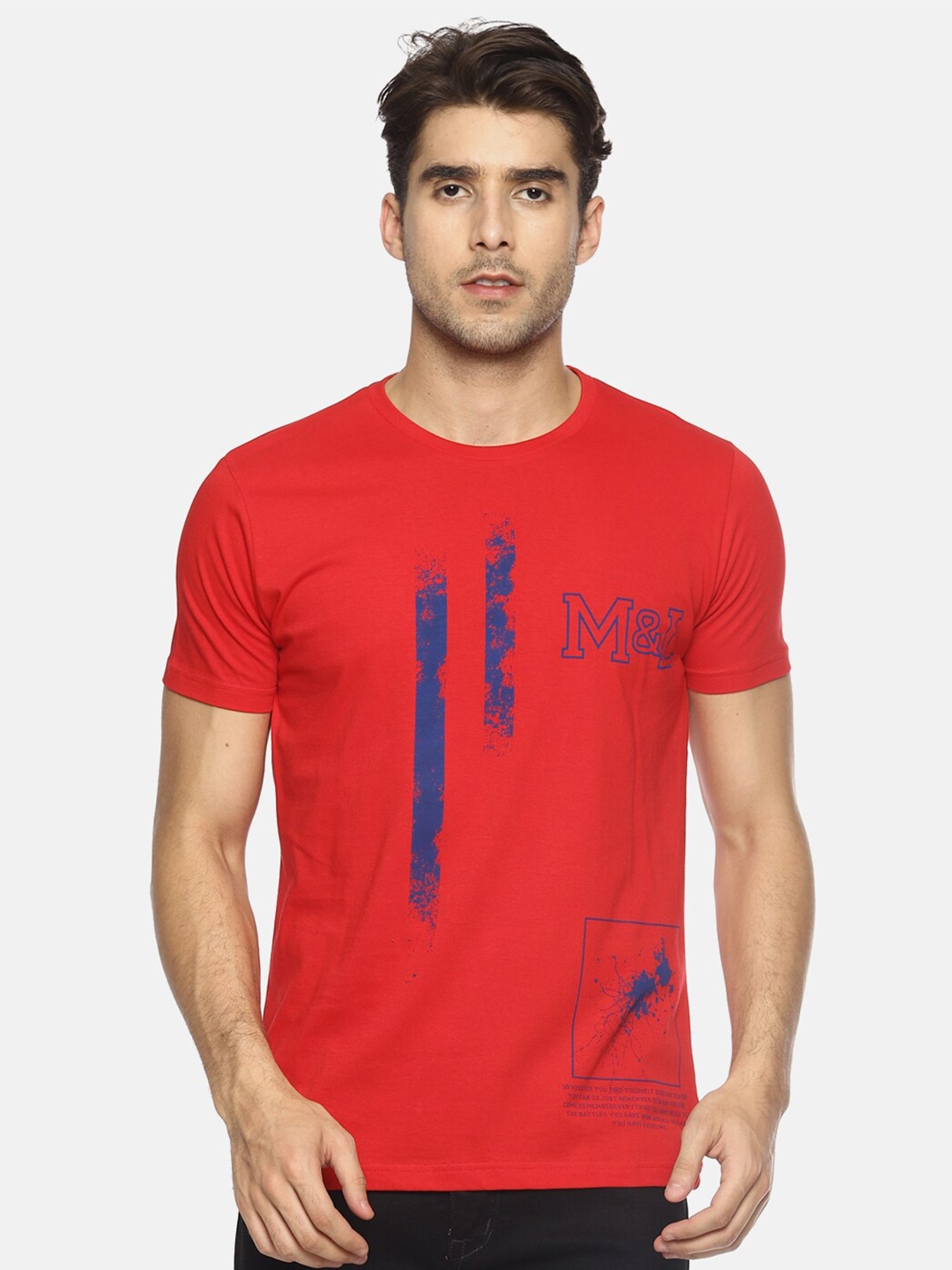 

Masculino Latino Men Red & Navy Blue Typography Printed Cotton T-shirt