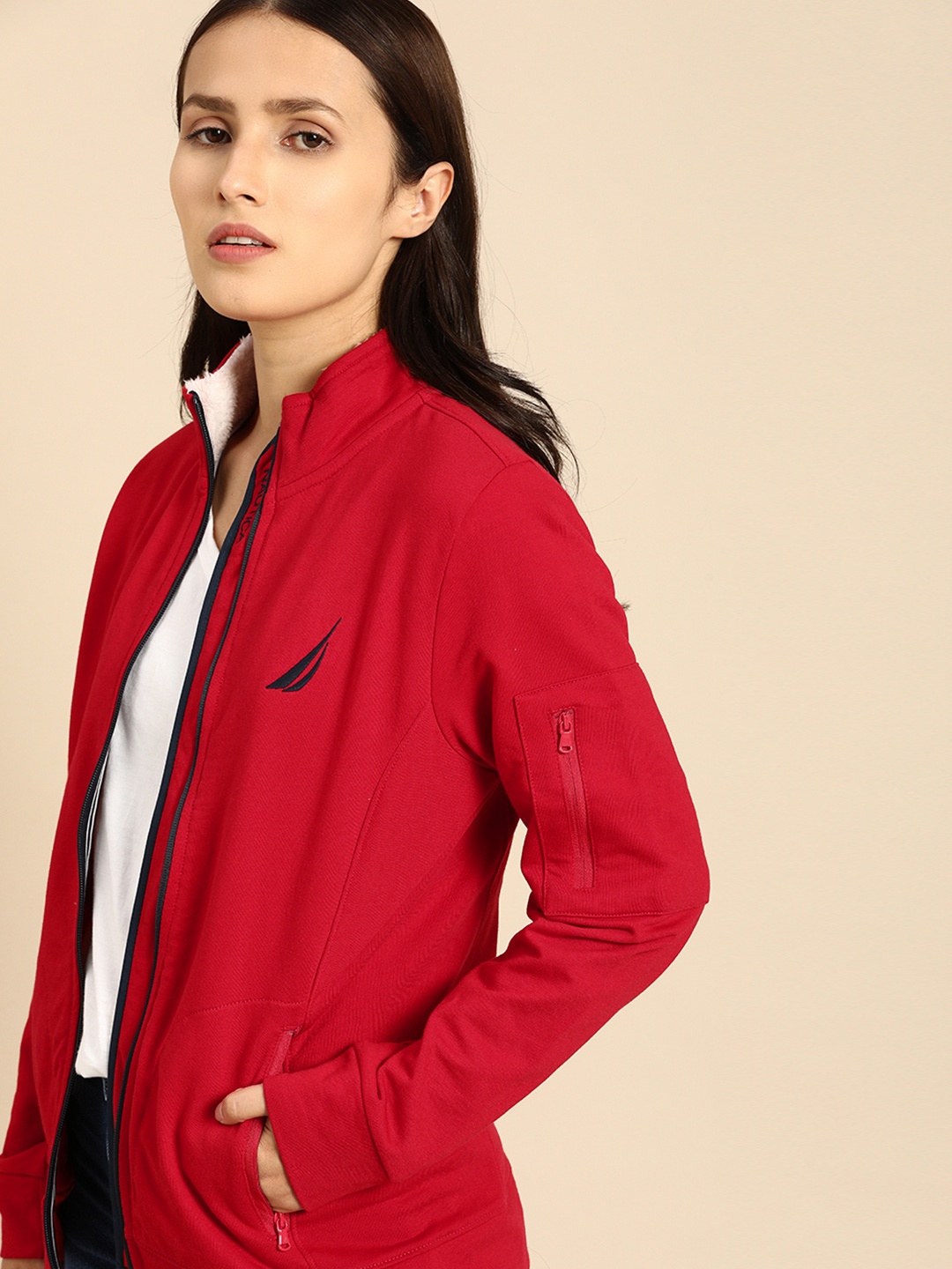 

Nautica Women Red Solid Sweatshirt