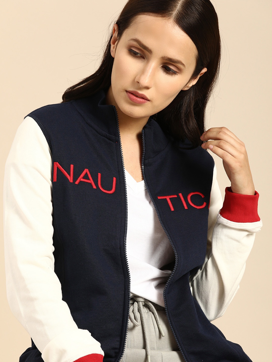 

Nautica Women Navy Blue Embroidered Logo Solid Sweatshirt