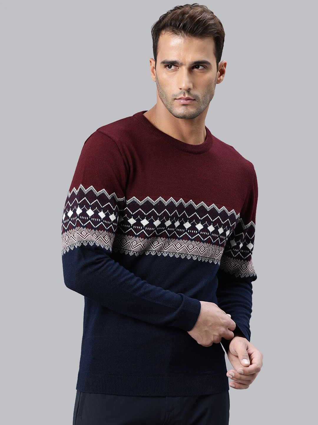 

RARE RABBIT Men Maroon & Navy Blue Printed Cotton Pullover