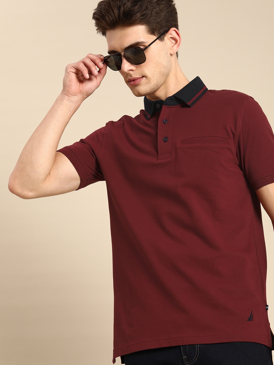 

Nautica Men Maroon Solid Polo Collar Regular Fit Casual T-shirt