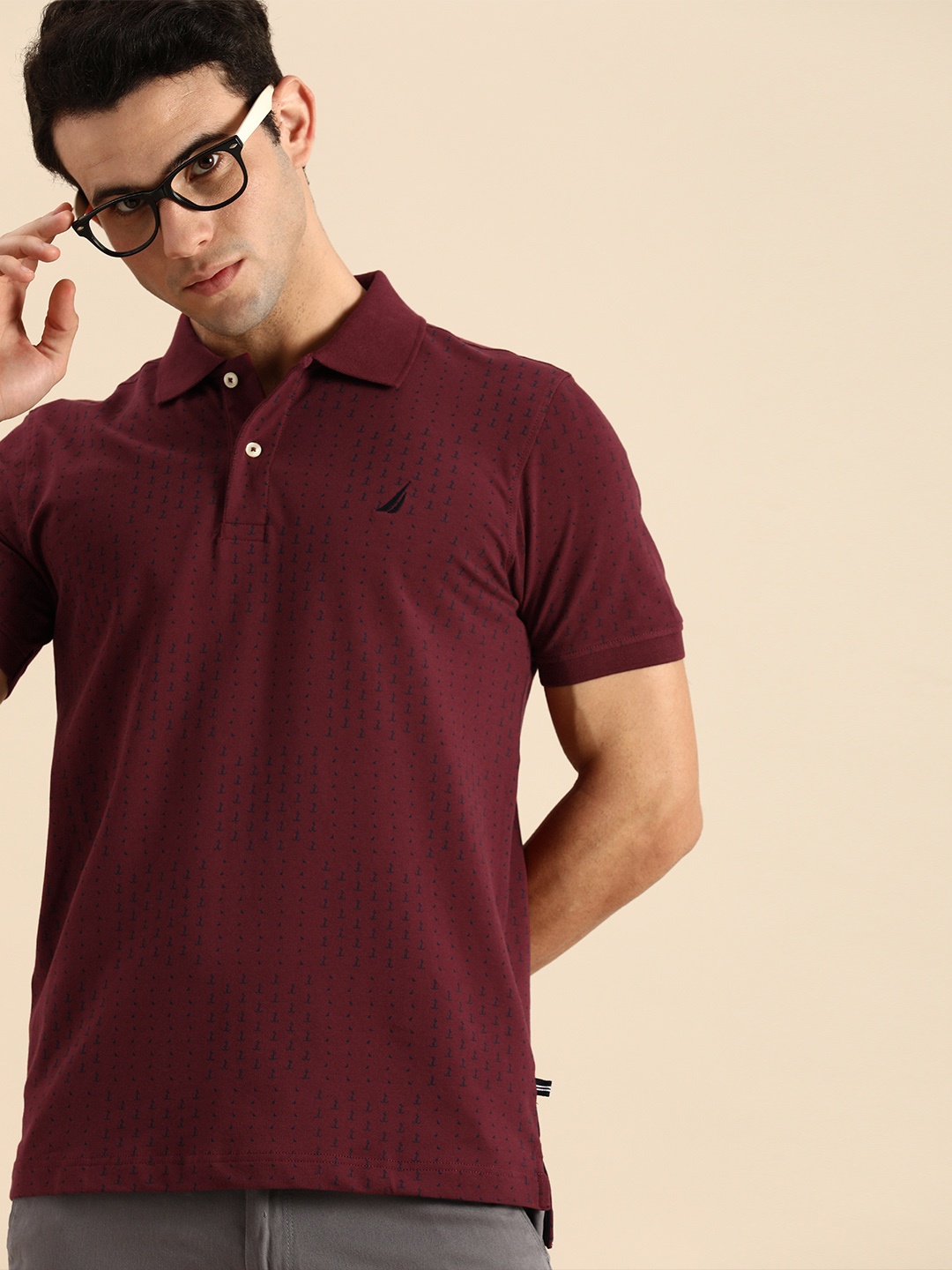 

Nautica Men Maroon Quirky Print Polo Collar Slim Fit Casual T-shirt