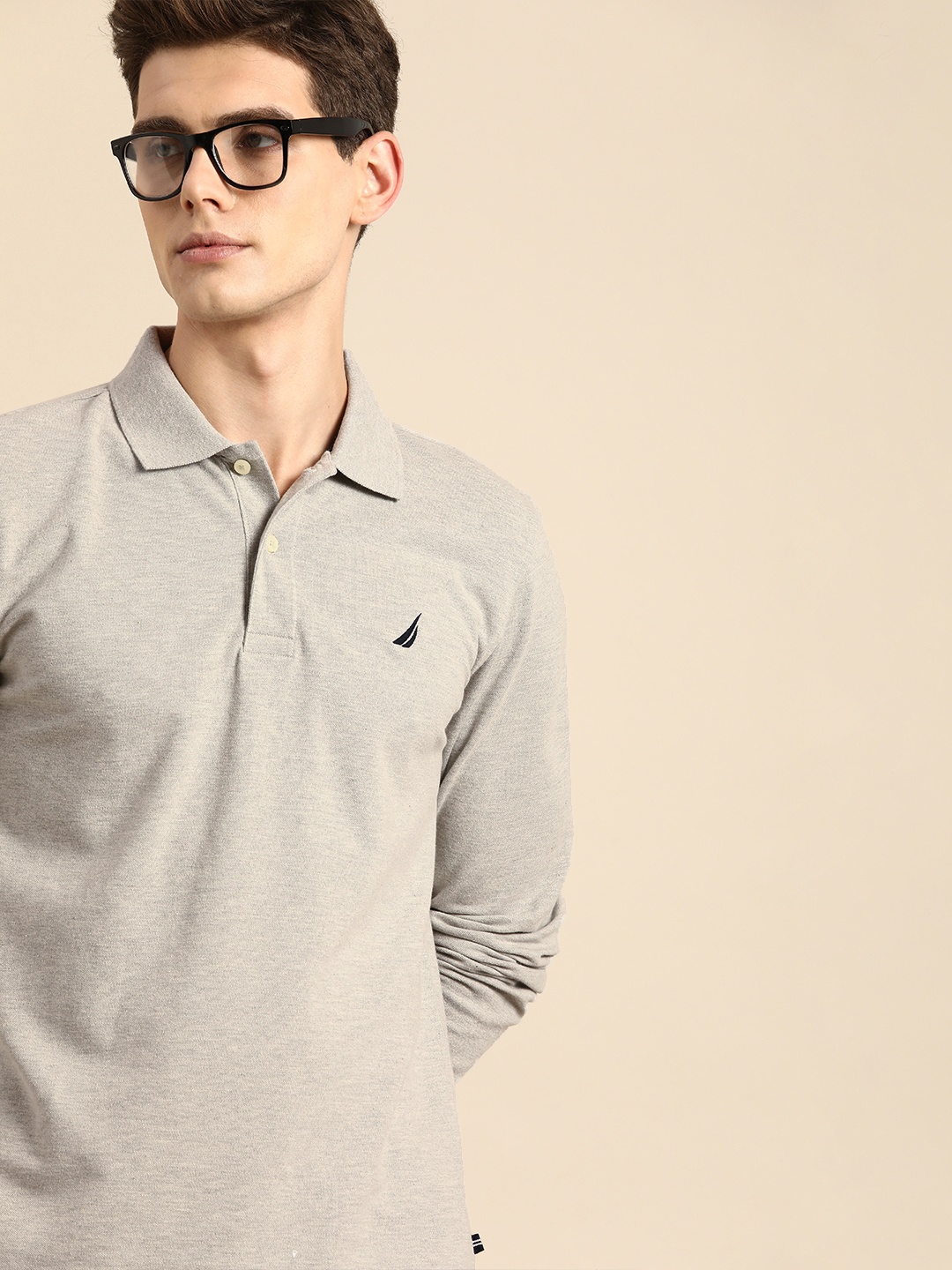 

Nautica Men Grey Solid Polo Collar Slim Fit T-shirt