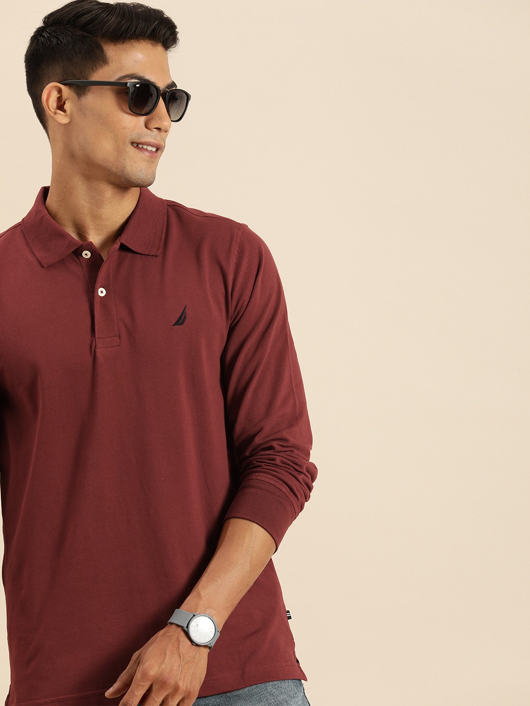 

Nautica Men Maroon Solid Polo Collar T-shirt