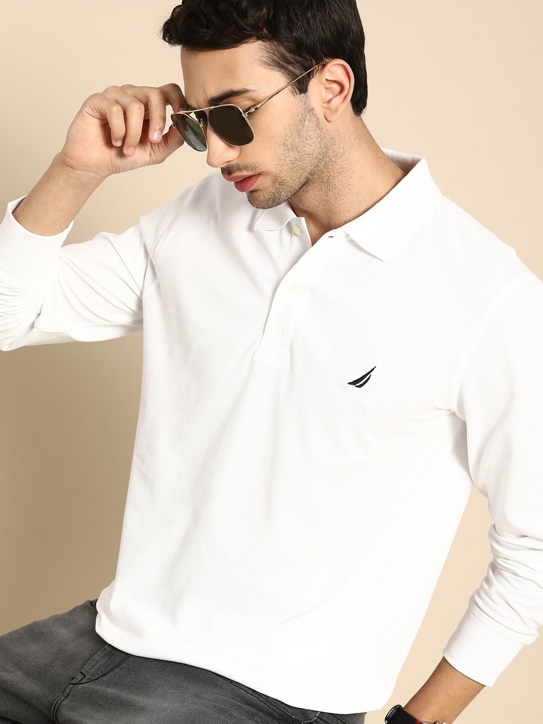 

Nautica Men White Polo Collar T-shirt
