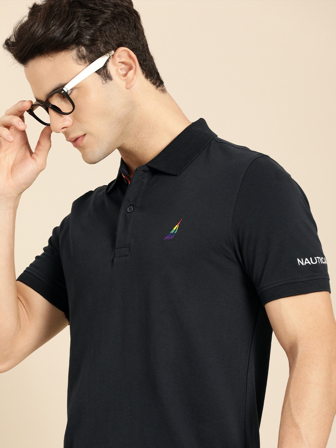 

Nautica Men Navy Blue Solid Polo Collar T-shirt