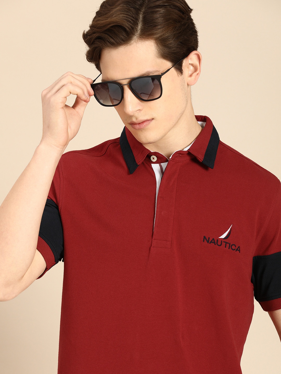 

Nautica Men Red Solid Polo Collar T-shirt