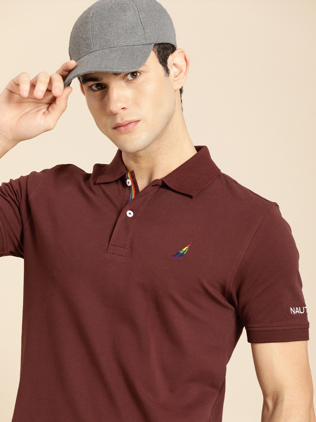 

Nautica Men Maroon Solid Polo Collar T-shirt