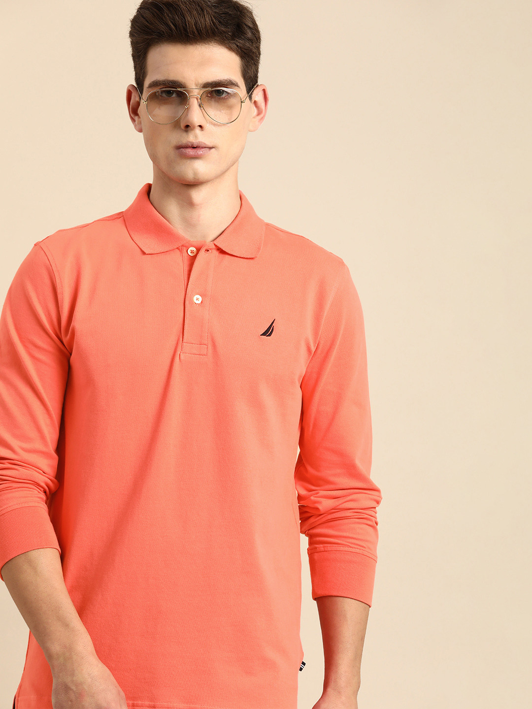 

Nautica Men Orange Solid Polo Collar Slim Fit T-shirt