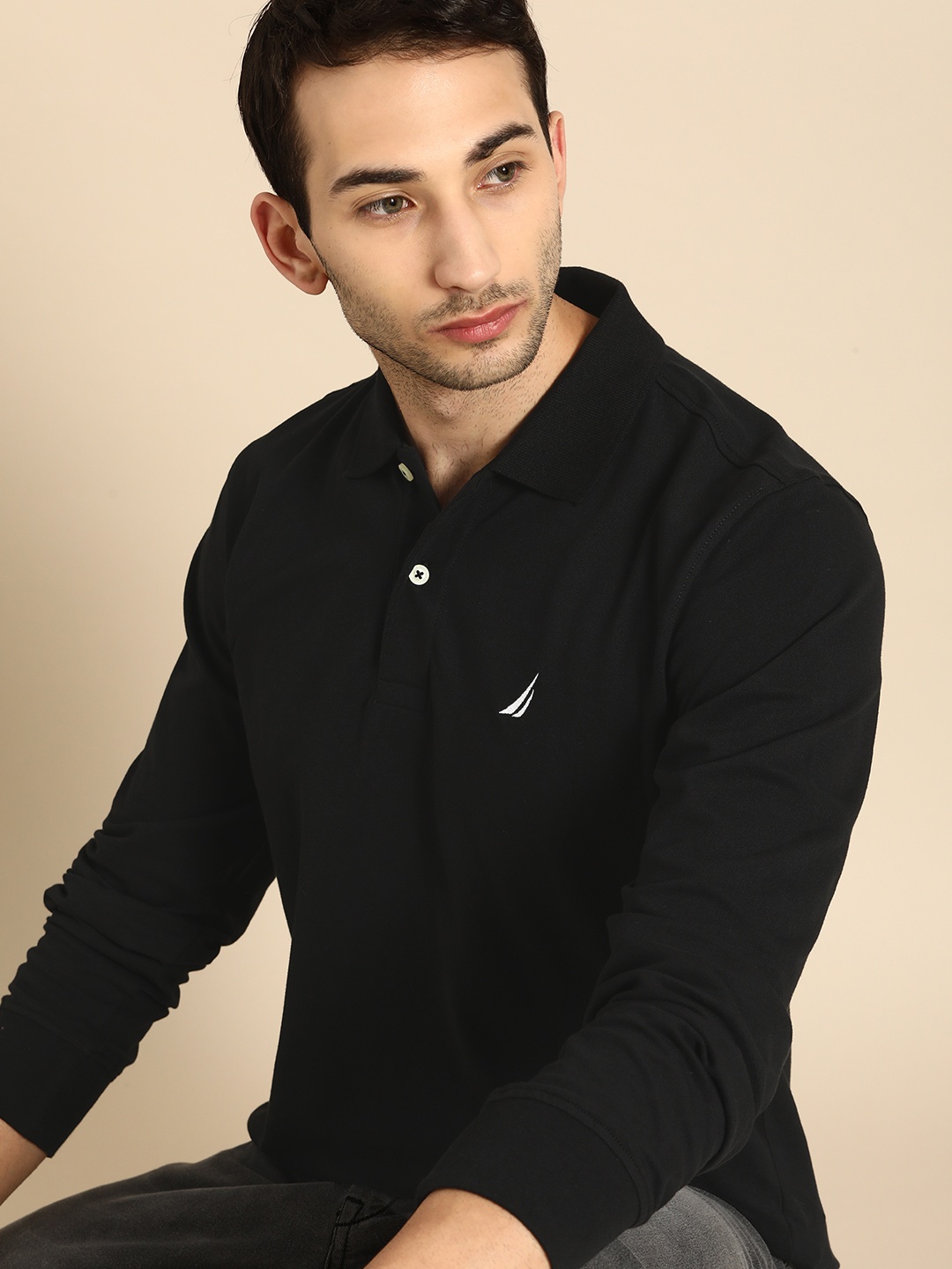 

Nautica Men Solid Black Polo Collar T-shirt