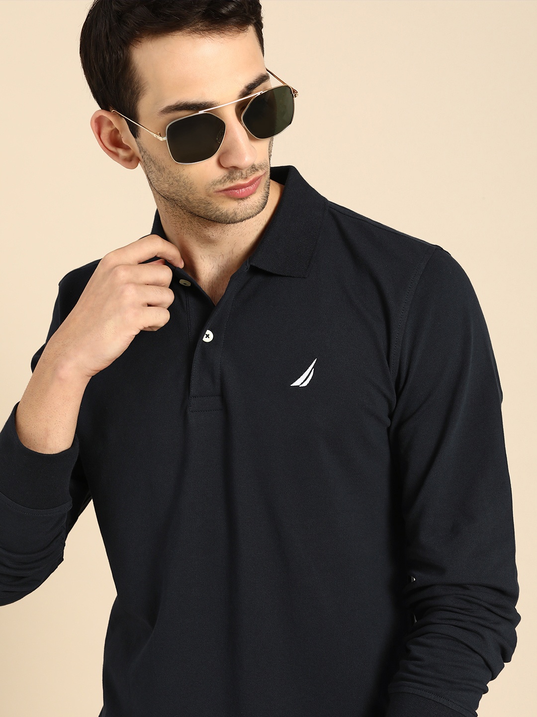 

Nautica Men Solid Navy Blue Polo Collar T-shirt