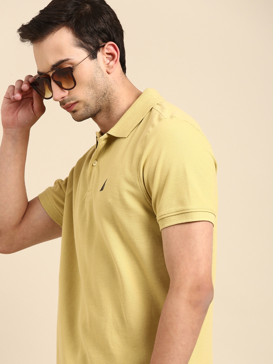 

Nautica Men Beige Polo Collar Cotton Pure Cotton T-shirt